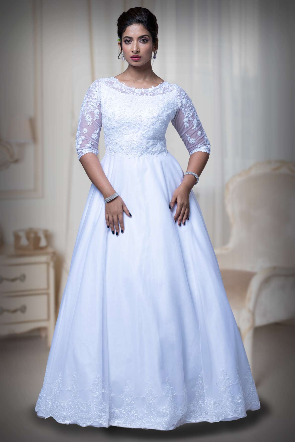 White Single Umbrella Gown | PoshRobe