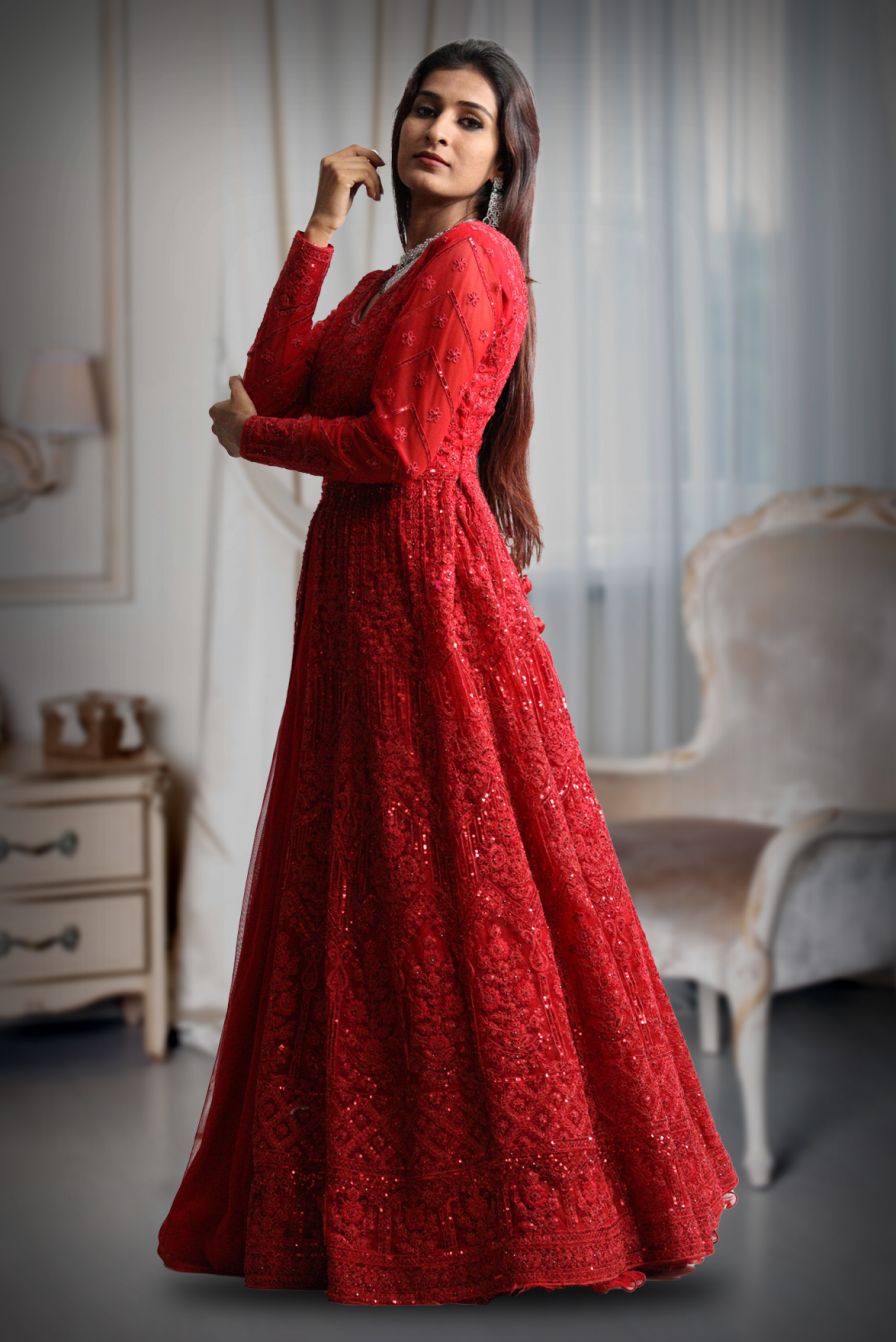 white christmas dresses Cherry Red Double Layered Atteched Gown main image 0