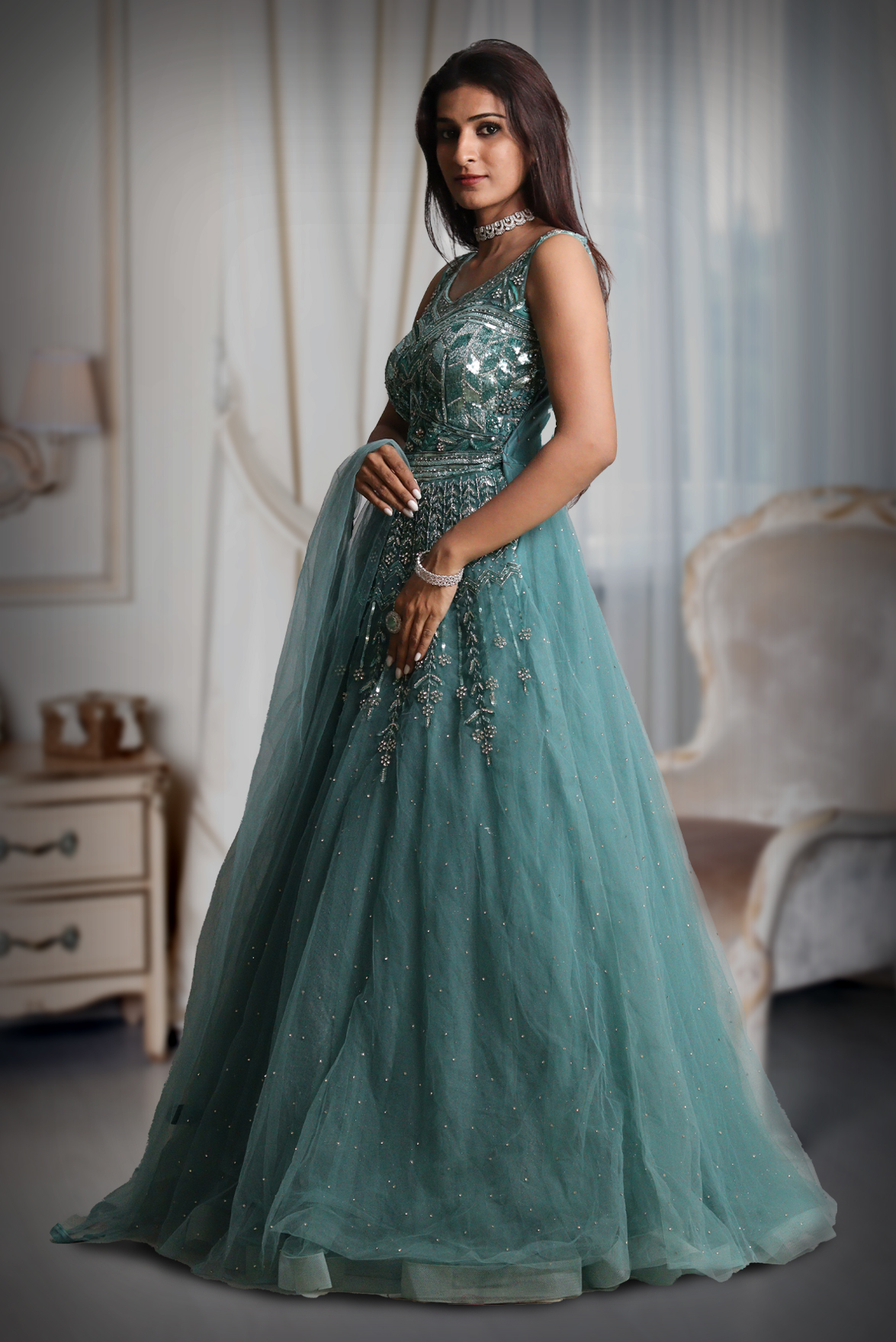 cyan blue dress Devotion Twins Tiered Maxi Dress - Cyan Blue main image 0