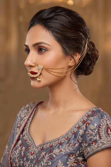 Exquisite White Kundan And Beads Detailed Bridal Jewellery Set — view 2 of 3