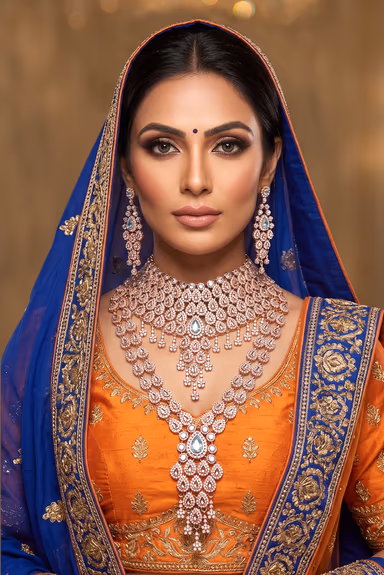 Rose Gold Raindrop Stone Worked Heavy Bridal Jewellery Set — view 1 of 3