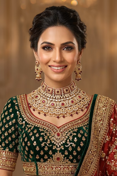 Ruby Red Heavy Maharani Bridal Jewellery Set — view 1 of 3