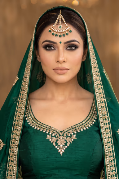 Gold Plated Maharani Bridal Jewellery Set In Green Stone Detailing — view 3 of 5
