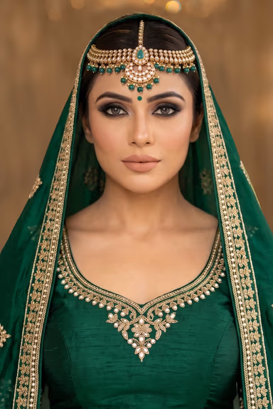 Gold Plated Maharani Bridal Jewellery Set In Green Stone Detailing — view 5 of 5
