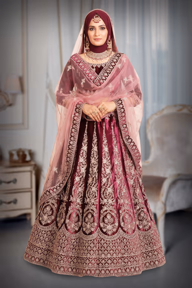 Dark wine silver thread work lehenga — view 2 of 7