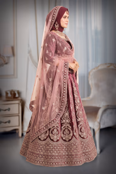 Dark wine silver thread work lehenga — view 7 of 7