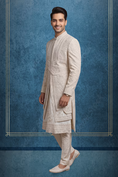 Elegant Ivory Threadwork Sherwani Set for Grand Wedding — view 3 of 3