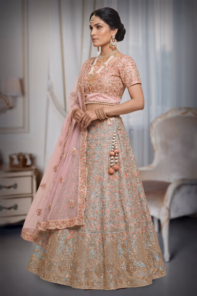 Soft Pink Lehenga With Floral — view 3 of 3