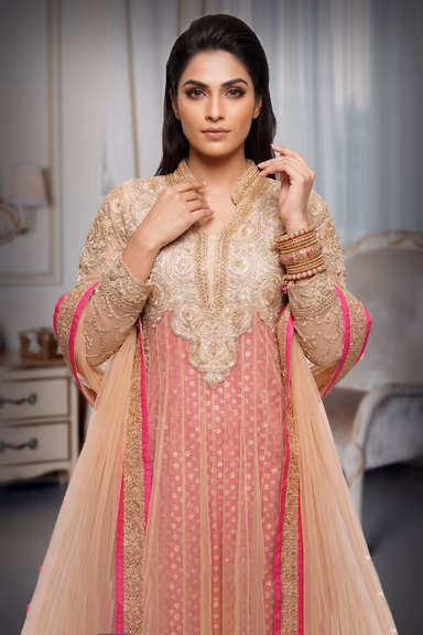 Anarkali Banasari Brocade In Hot Pink — view 1 of 3