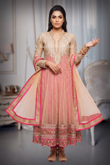 Anarkali Banasari Brocade In Hot Pink — view 2 of 3