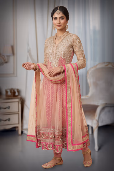 Anarkali Banasari Brocade In Hot Pink — view 3 of 3