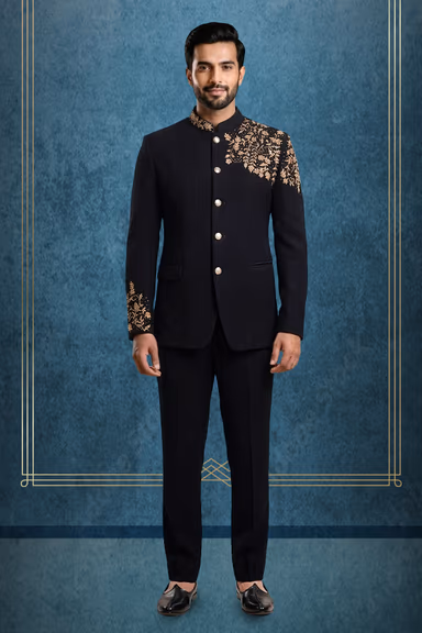 Exquisite Golden Zardosi Handworked Jodhpuri In Black Color — view 1 of 4