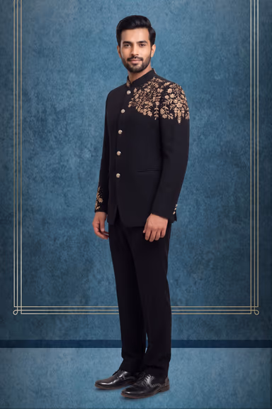 Exquisite Golden Zardosi Handworked Jodhpuri In Black Color — view 3 of 4