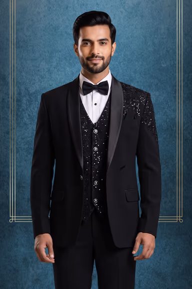 Rich Event Black Color Tuxedo Party Suit — view 2 of 3