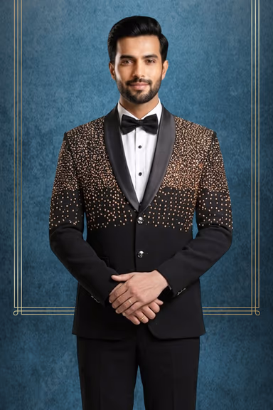 Black Heavy Beadsworked Polyester Viscose Tuxedo Set — view 2 of 3