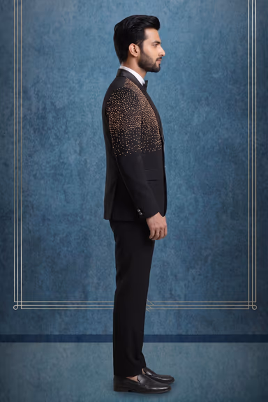Black Heavy Beadsworked Polyester Viscose Tuxedo Set — view 3 of 3