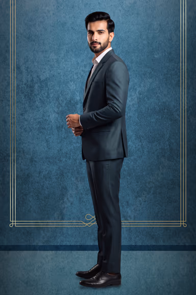 2 Pc Dark Grey Green Rayon Suit in 2 Pc Suit — view 3 of 3