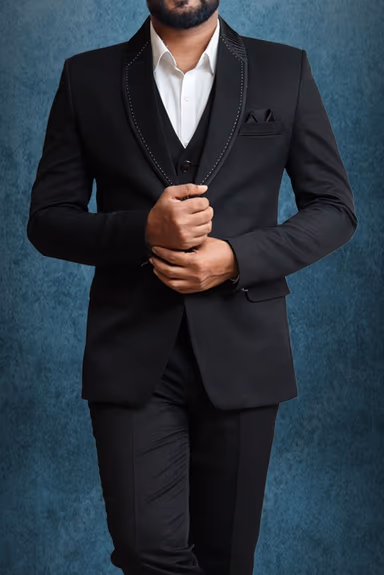 3 Piece Imported Fabric Black Suit — view 5 of 6