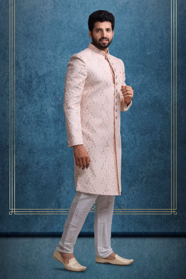 Baby Pink And Gold Dashing Classic Sherwani — view 6 of 6