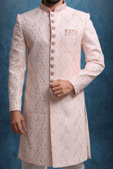 Baby Pink And Gold Dashing Classic Sherwani — view 5 of 6