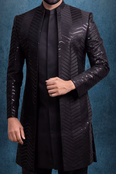 Black Regal Jacket Sherwani — view 5 of 6