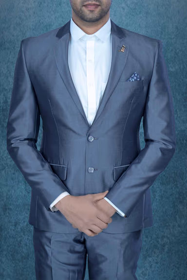 2 Pcs Polyester Viscose In Metalic Blue 2Pc Suit — view 4 of 7