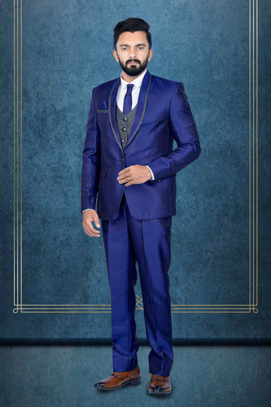 3 Pcs Imported Terry Rayon In Royal Blue 3Pc Suit — view 3 of 6