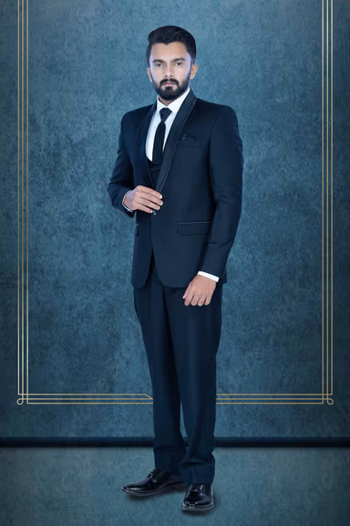 3 Pcs Imported Terry Rayon In Shining Black 3Pc Suit — view 3 of 6