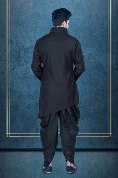 Asymmetrical Cut Terry Rayon In Black Indowestern — view 5 of 6