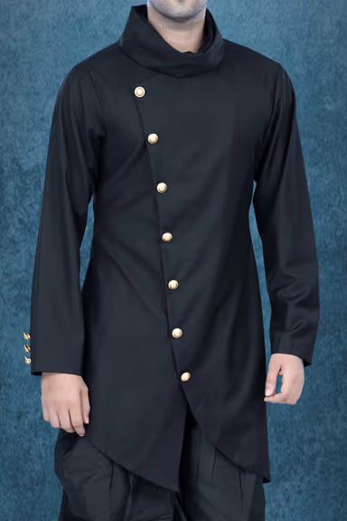 Asymmetrical Cut Terry Rayon In Black Indowestern — view 6 of 6