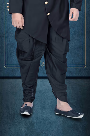 Asymmetrical Cut Terry Rayon In Black Indowestern — view 4 of 6