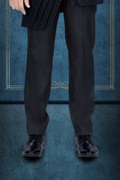 Asymmetrical Cut Jacquard In Black Indowestern — view 4 of 6