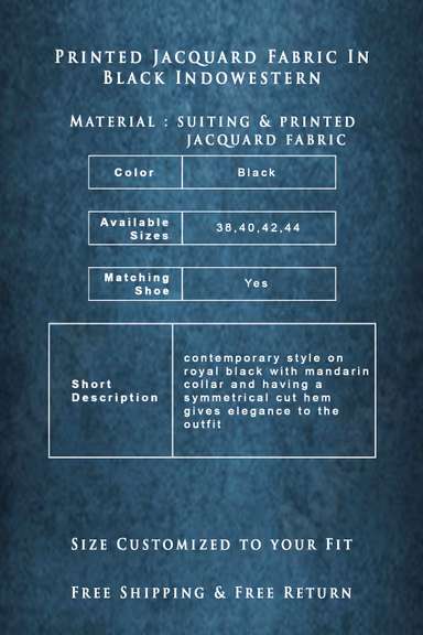 Printed Jacquard Fabric In Black Indowestern — view 6 of 6