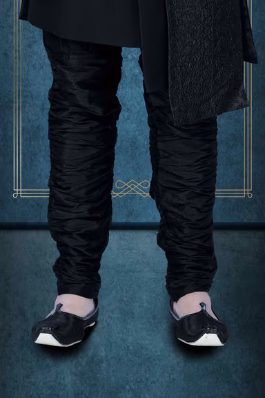 Printed Jacquard Fabric In Black Indowestern — view 3 of 6