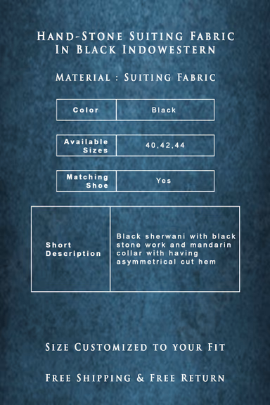 Hand-Stone Suiting Fabric In Black Indowestern — view 6 of 6