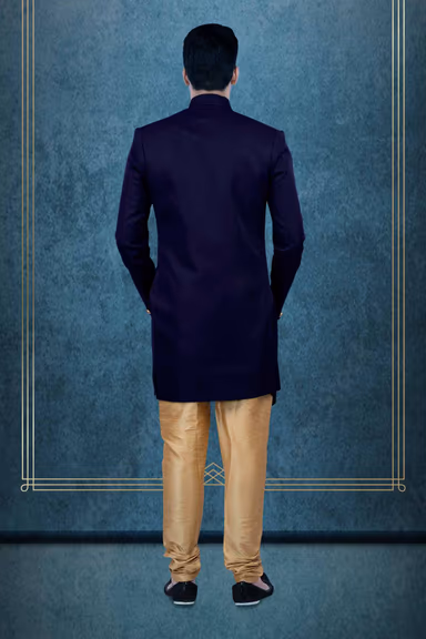 Asymmetrical Cut  Imported Terry Rayon In Blue Indowestern — view 5 of 6