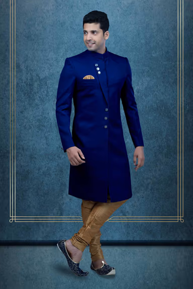 Plain Hem  Imported Terry Rayon In Blue Indowestern — view 1 of 6