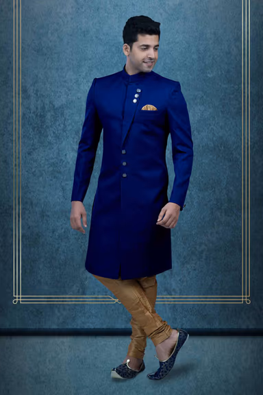 Plain Hem  Imported Terry Rayon In Blue Indowestern — view 3 of 6