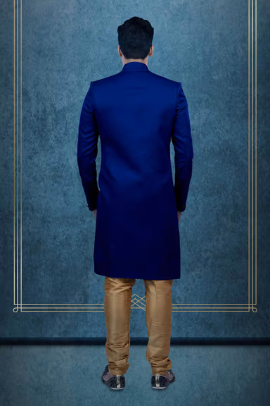 Plain Hem  Imported Terry Rayon In Blue Indowestern — view 5 of 6