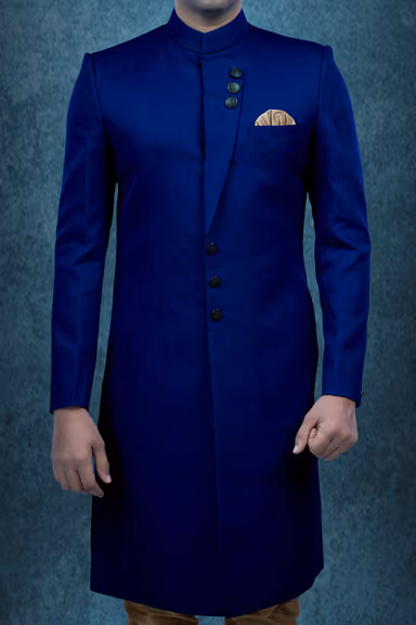 Plain Hem  Imported Terry Rayon In Blue Indowestern — view 6 of 6