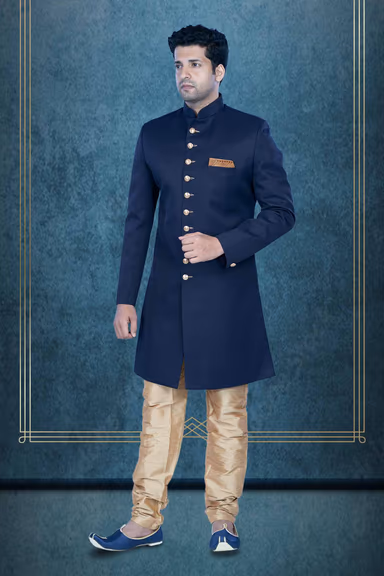 Plain Hem Imported Terry Rayon In Blue Indowestern — view 6 of 6