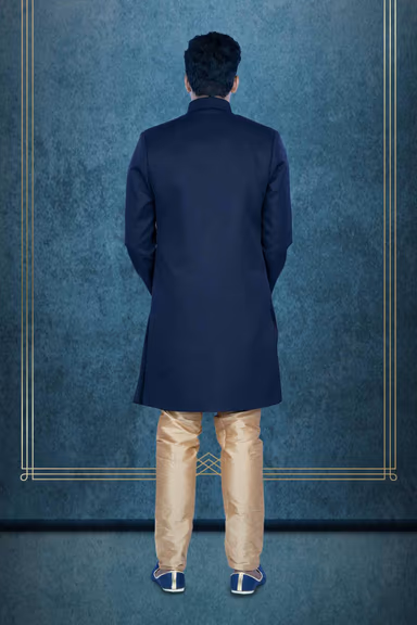 Plain Hem Imported Terry Rayon In Blue Indowestern — view 4 of 6