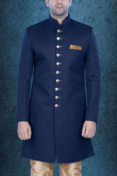 Plain Hem Imported Terry Rayon In Blue Indowestern — view 5 of 6
