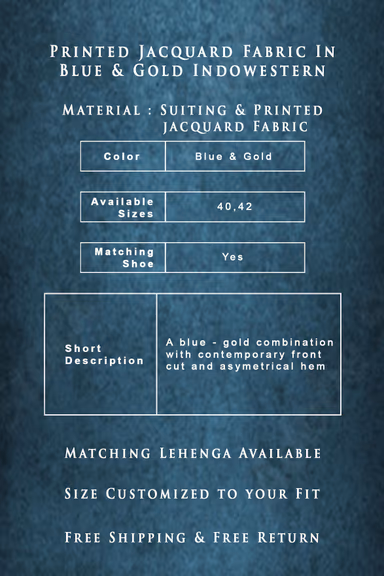 Printed Jacquard Fabric In Blue & Gold Indowestern — view 6 of 6