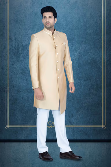 Asymmetrical Cut Imported Terry Rayon In Golden Indowestern — view 3 of 6