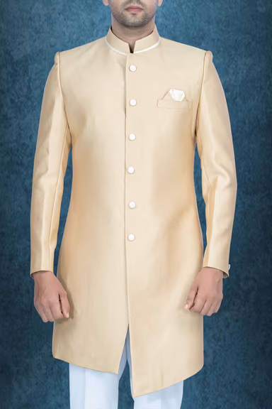 Asymmetrical Cut Imported Terry Rayon In Golden Indowestern — view 6 of 6
