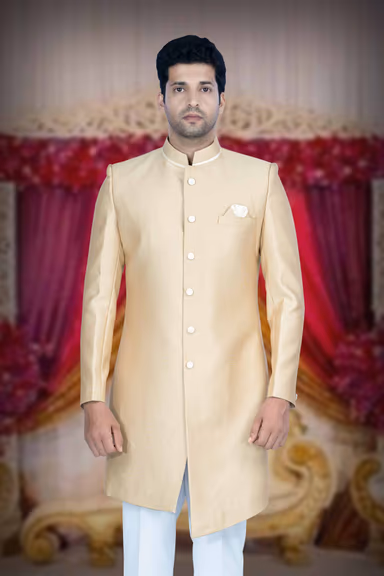 Asymmetrical Cut Imported Terry Rayon In Golden Indowestern — view 2 of 6