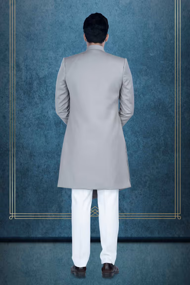 Asymmetrical Cut Imported Terry Rayon In Grey Indowestern — view 5 of 6