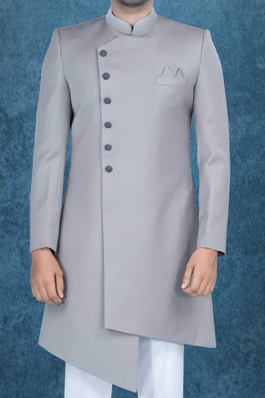 Asymmetrical Cut Imported Terry Rayon In Grey Indowestern — view 6 of 6