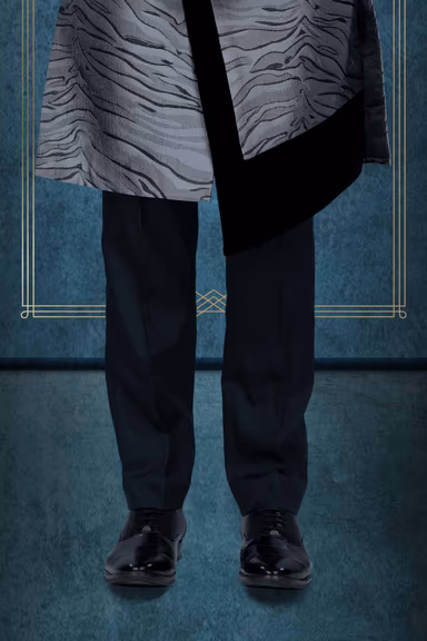 Asymmetrical Cut  Silky Jacquard In Grey & Black Indowestern — view 4 of 6